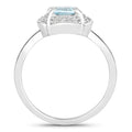 0.75 Ct Round Blue Aquamarine Lab Diamond Prong Silver Halo Ring by Fine Color Jewels