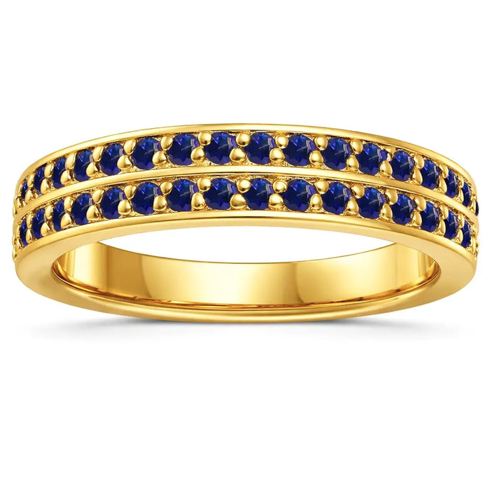 0.75 Ct Round Blue Sapphire Prong 22k Gold Vermeil Dual Eternity Ring by Fine Color Jewels