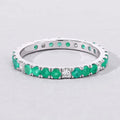 0.75 Ct Round Green Zambian Emerald and Lab Diamond Prong Silver Eternity Band Ring by Fine Color Jewels