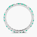 0.75 Ct Round Green Zambian Emerald and Lab Diamond Prong Silver Eternity Band Ring by Fine Color Jewels