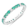 0.75 Ct Round Green Zambian Emerald and Lab Diamond Prong Silver Eternity Band Ring