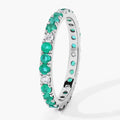 0.75 Ct Round Green Zambian Emerald and Lab Diamond Prong Silver Eternity Band Ring by Fine Color Jewels