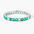 0.75 Ct Round Green Zambian Emerald and Lab Diamond Prong Silver Eternity Band Ring by Fine Color Jewels