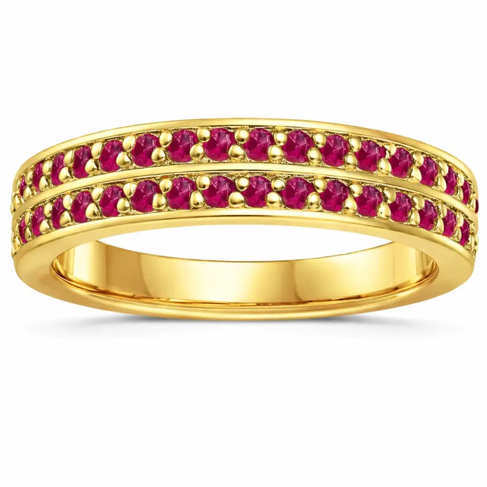 0.75 Ct Round Red Ruby 22k Gold Vermeil Dual Eternity Pave Ring by Fine Color Jewels
