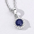 0.75 CTTW Round Blue Sapphire & Lab Diamond prong Silver Halo Pendant Necklace by Fine Color Jewels
