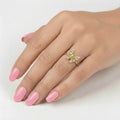 0.78 Ct Marquise Green Peridot and White Topaz Prong Silver Butterfly Ring by Fine Color Jewels