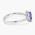 0.78 Ct Pear Violet Tanzanite and Lab Diamond V-Prong Silver Pave Bridge Ring by Fine Color Jewels