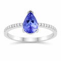 0.78 Ct Pear Violet Tanzanite and Lab Diamond V-Prong Silver Pave Bridge Ring by Fine Color Jewels