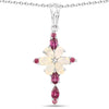 0.78 Ct Pear White Ethiopian Opal Prong Silver Cocktail Cross Pendant Necklace