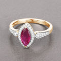 0.79 Ct Marquise Pink Ruby & White Diamond Prong 14K Yellow Gold Halo Ring by Fine Color Jewels