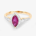 0.79 Ct Marquise Pink Ruby & White Diamond Prong 14K Yellow Gold Halo Ring by Fine Color Jewels