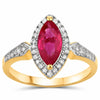 0.79 Ct Marquise Pink Ruby & White Diamond Prong 14K Yellow Gold Halo Ring
