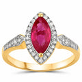 0.79 Ct Marquise Pink Ruby & White Diamond Prong 14K Yellow Gold Halo Ring by Fine Color Jewels