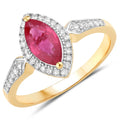 0.79 Ct Marquise Pink Ruby & White Diamond Prong 14K Yellow Gold Halo Ring by Fine Color Jewels