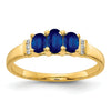 0.79 Ct Oval Blue Sapphire and Diamond Prong 14K Yellow Gold Three Stone Ring