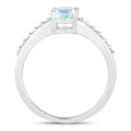 0.80 Ct Cushion Blue Aquamarine Lab Diamond Prong Silver Pave Bridge Ring by Fine Color Jewels