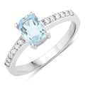 0.80 Ct Cushion Blue Aquamarine Lab Diamond Prong Silver Pave Bridge Ring by Fine Color Jewels
