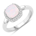 0.80 Ct Cushion Ethiopian Opal & Lab Diamond Prong Sterling Silver Halo Ring by Fine Color Jewels