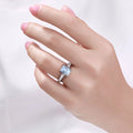 0.80 Ct Octagon Blue Aquamarine and Lab Diamond Prong Silver Cocktail Ring by Fine Color Jewels