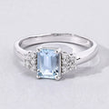 0.80 Ct Octagon Blue Aquamarine and Lab Diamond Prong Silver Cocktail Ring by Fine Color Jewels