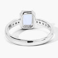 0.80 Ct Octagon Blue Aquamarine and Lab Diamond Prong Silver Pave Bridge Ring by Fine Color Jewels
