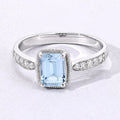 0.80 Ct Octagon Blue Aquamarine and Lab Diamond Prong Silver Pave Bridge Ring by Fine Color Jewels