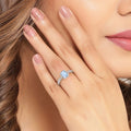 0.80 Ct Octagon Blue Aquamarine and Lab Diamond Prong Silver Pave Bridge Ring by Fine Color Jewels