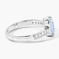 0.80 Ct Octagon Blue Aquamarine and Lab Diamond Prong Silver Pave Bridge Ring by Fine Color Jewels