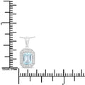 0.80 Ct Octagon Blue Aquamarine Lab Diamond Prong Silver Halo Pendant Necklace by Fine Color Jewels