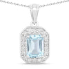 0.80 Ct Octagon Blue Aquamarine Lab Diamond Prong Silver Halo Pendant Necklace