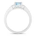 0.80 Ct Octagon Blue Aquamarine & Lab Diamond Prong Silver Pave Bridge Ring by Fine Color Jewels