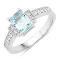 0.80 Ct Octagon Blue Aquamarine & Lab Diamond Prong Silver Pave Bridge Ring by Fine Color Jewels