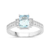 0.80 Ct Octagon Blue Aquamarine & Lab Diamond Prong Silver Pave Bridge Ring