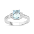 0.80 Ct Octagon Blue Aquamarine & Lab Diamond Prong Silver Pave Bridge Ring by Fine Color Jewels