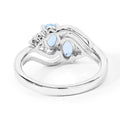 0.80 Ct Oval Blue Aquamarine and Lab Diamond Silver Bypass Promise Ring by Fine Color Jewels