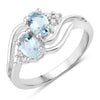 0.80 Ct Oval Blue Aquamarine and Lab Diamond Silver Bypass Promise Ring