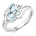 0.80 Ct Oval Blue Aquamarine and Lab Diamond Silver Bypass Promise Ring by Fine Color Jewels