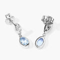 0.80 Ct Oval Blue Aquamarine & Lab Diamond Bezel Silver Dangle Earrings by Fine Color Jewels