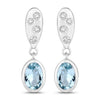0.80 Ct Oval Blue Aquamarine & Lab Diamond Bezel Silver Dangle Earrings