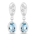 0.80 Ct Oval Blue Aquamarine & Lab Diamond Bezel Silver Dangle Earrings by Fine Color Jewels