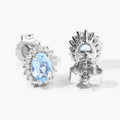 0.80 Ct Oval Blue Aquamarine & Lab Diamond Prong Silver Halo Basket Stud Earrings by Fine Color Jewels