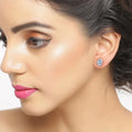 0.80 Ct Oval Blue Aquamarine & Lab Diamond Prong Silver Halo Basket Stud Earrings by Fine Color Jewels