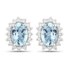 0.80 Ct Oval Blue Aquamarine & Lab Diamond Prong Silver Halo Basket Stud Earrings