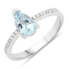 0.80 Ct Pear Blue Aquamarine and Lab Diamond V-Prong Silver Pave Bridge Ring
