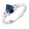 0.80 Ct Pear Blue Sapphire and Lab Diamond Prong Silver Cocktail Ring