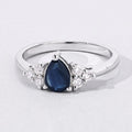 0.80 Ct Pear Blue Sapphire and Lab Diamond Prong Silver Cocktail Ring by Fine Color Jewels