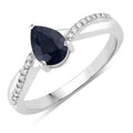 0.80 Ct Pear Blue Sapphire and Lab Diamond Prong Silver Pave Crossover Ring by Fine Color Jewels