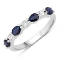 0.80 Ct Pear Blue Sapphire and Lab Diamond Prong Silver Seven Stone Half Eternity Ring by Fine Color Jewels