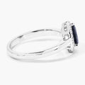 0.80 Ct Pear Blue Sapphire & Lab Diamond Prong Silver Halo Ring by Fine Color Jewels