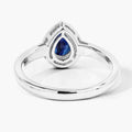 0.80 Ct Pear Blue Sapphire & Lab Diamond Prong Silver Halo Ring by Fine Color Jewels